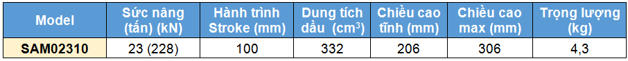 Kich 1 chieu bang nhom 23 tan 100 tan, kich 1 chieu, SAM Single acting aluminium cylinder